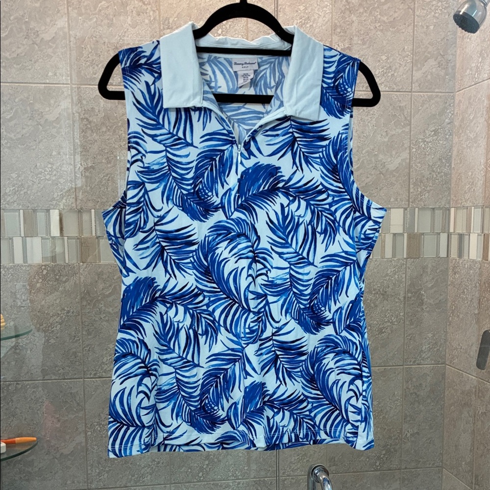 Tommy Bahama Blue Polo Collar Sleeveless Blouse